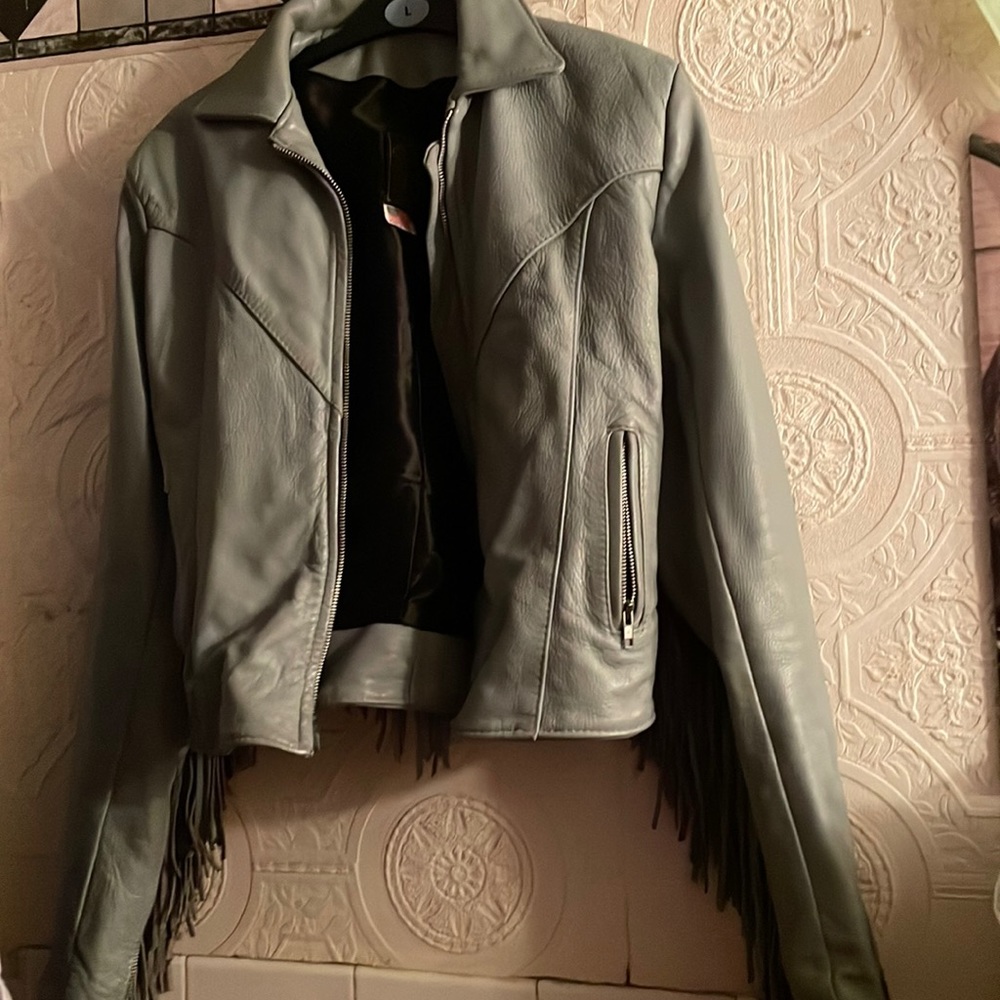 Gypsy  Blue Leather Jacket w/Fringe.Suede and 🐍 Snakeskin Detail on Back⚠️FIRM